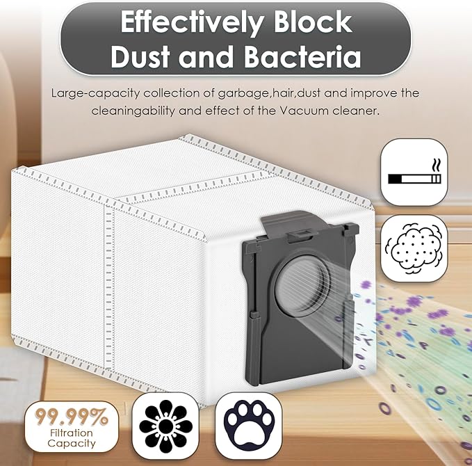 (26 Pack) V50 Ultra Complete Replacement Parts for Mova V50 Ultra Complete Robot Vacuum Cleaner, 2 Roller Brushes, 7 Mop Pads, 5 HEPA Filters, 6 Dust Bags, 6 Side Brushes, Accessories Kit