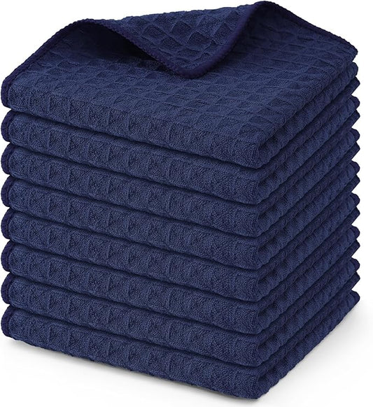Homaxy Microfiber Waffle Weave Kitchen Dish Cloths, 12 x 12 Inch Ultra Absorbent and Solid Color Dish Towels for Kitchen Fast Drying Dishcloth for Washing Dishes, 8 Pack, Navy Blue
