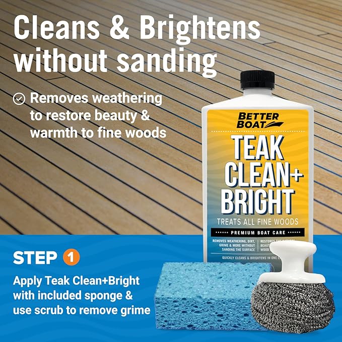 Better Boat Teak Cleaner and Brightener for Wood, Teak Oil or Sealer for Boats, Indoor Furniture, Shower Stools, and Outdoor Wood Furniture Restorer for Stains