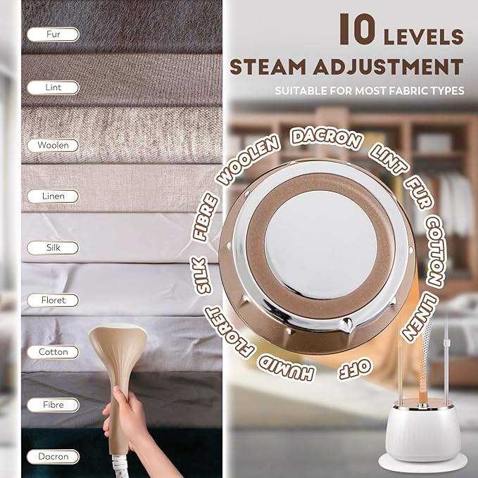 CGOLDENWALL 3-in-1 Standing Garment Steamer for Clothes, with Flat & Hanging & Diagonal Iron Options, 10-Level Steam, Includes Garment Hanger, Ironing Board, and Gloves