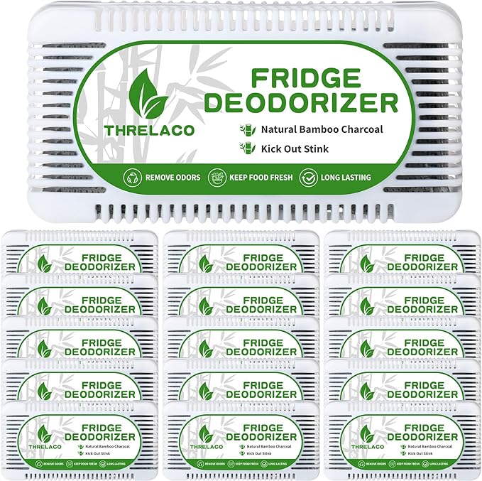 Threlaco 15 Pack Refrigerator Deodorizer Activated Charcoal Fridge Deodorizer Odor Eliminator for Refrigerators Wardrobe Closet Car Coolers and Basement