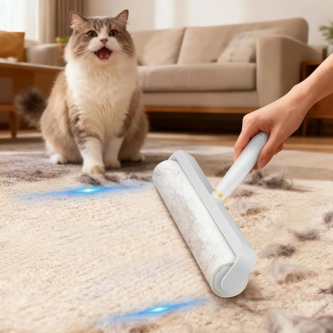 14.17" Extra-Wide Lint Roller Kit with 2 Refills & Dust Cover | Reusable Pet Hair Remover for Furniture, Car, Clothes | Extendable Handle (100 Sheets/Roll，Total 200 Sheets)
