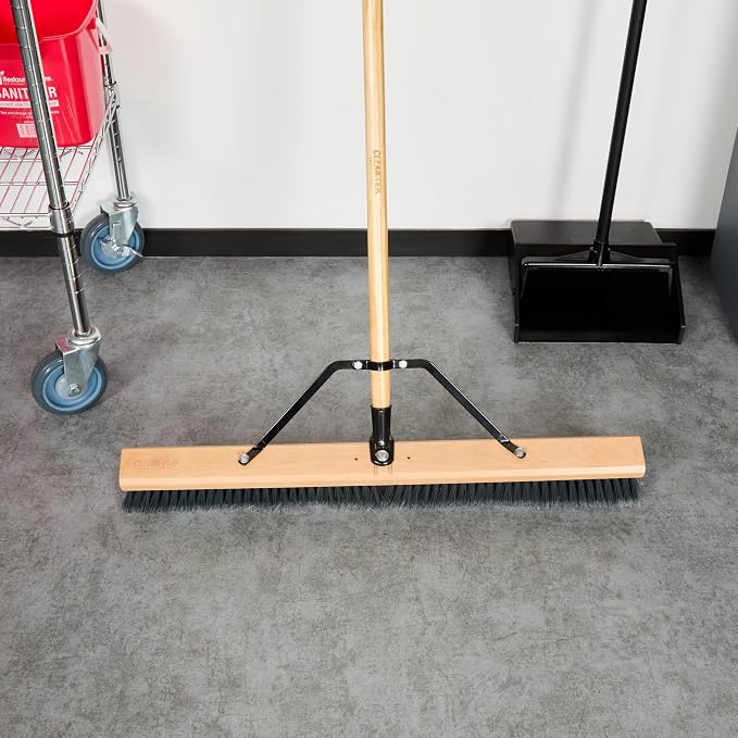 Restaurantware-BROOM HEAD ONLY: Clean Tek Professional 30-Inch Broom Head, 1 Heavy-Duty Push Cleaning Tool - Handle And Brace Sold Separately, Medium Plastic Bristles, Wooden, Commercial Use