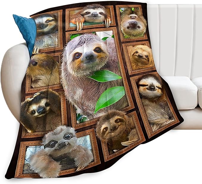 jerkboo Sloth Blanket Throws Sloth Gifts Sloth Throw Blanket for Women Men Kids Adults Soft Warm Cozy Fleece Blanket for Couch Sofa Bed 60""x50""