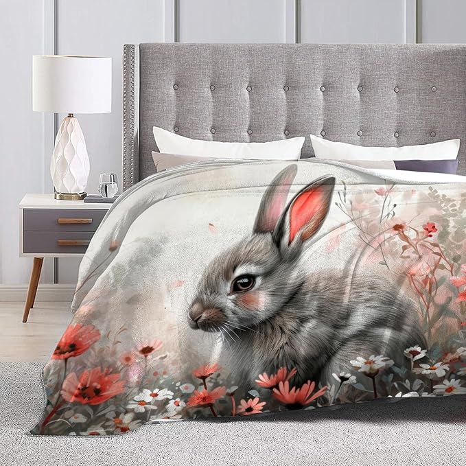 Tijuboni Rabbit Bunny Throw Blanket Rabbit Gifts for Girls Boys Women Men Kids Adults Soft Flannel Fleece Blanket for Couch Sofa Bed Home Decor 50"x60"