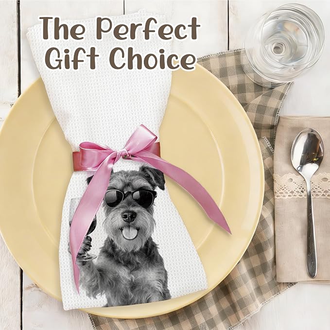 Funny Schnauzer Kitchen Towels Set of 2, Dog Kitchen Bar Accessories, Dog Chef Gifts for Women Decorative Hand Towels for Kitchen Decor, Schnauzer Lovers Dish Tea Towel, 16x24 Inch
