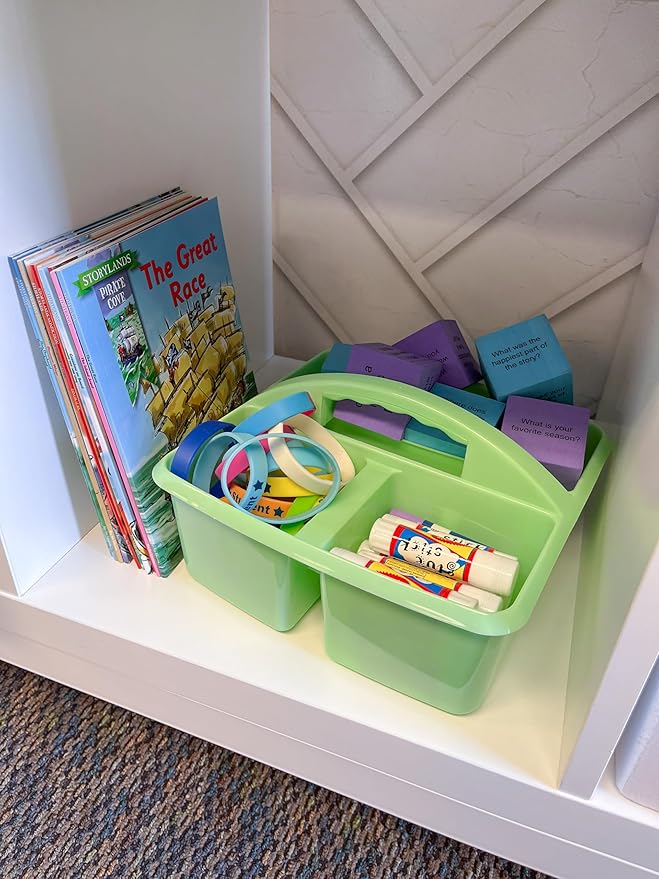 Teacher Created Resources Mint Portable Plastic Storage Caddy 6-Pack for Classrooms, Kids Room, and Office Organization, 3 Compartment