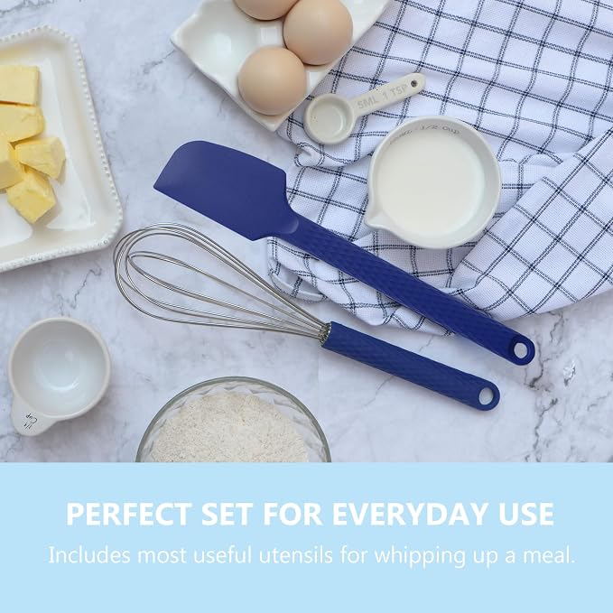 Silicone Kitchen Utensils Set - 28 Pieces Cooking Utensils Set Non-Stick Heat Resistance Silicon with Stainless Steel Handle - Royal Blue
