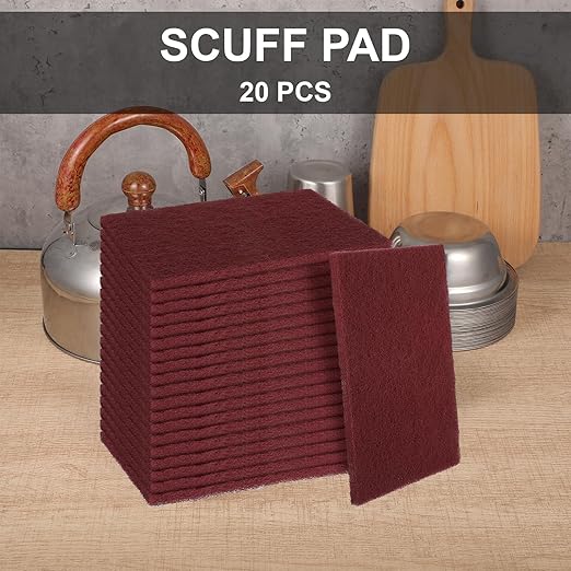 7447 General Purpose Scrub Pad, 20 Pcs Abrasive Scrub Pad, Maroon Brite Pads for Paint Prep, Scuffing, Scouring, Sanding, Adhesion Scratch