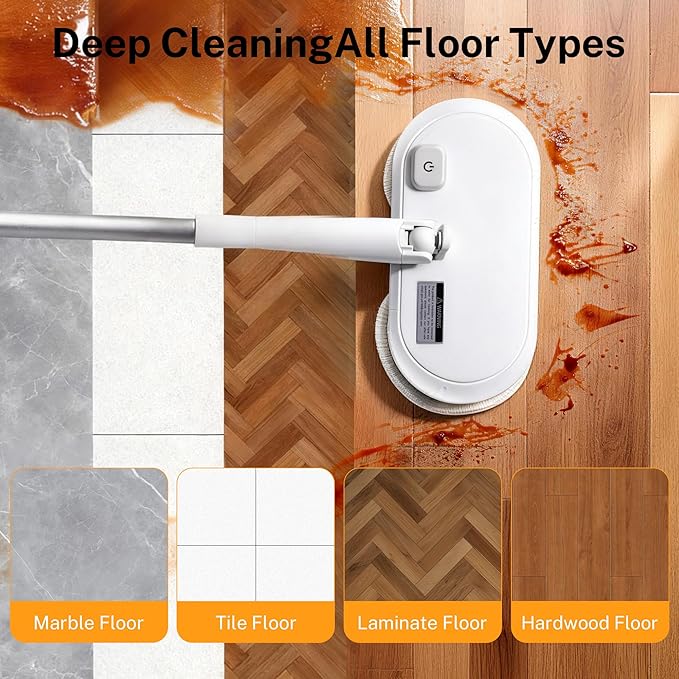 220 RPM Cordless Electric Spin Mop - Lightweight Powerful Cleaner for Hardwood, Tile, Laminate & Vinyl Floors with 6 Washable Pads