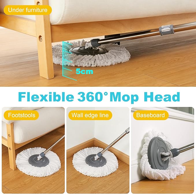 JOYMOOP Spin Mop and Bucket with Wash and Wringer Set, 360° Mop Head & Telescopic Handle, 6 Reusable Microfiber Pads, Wet and Dry Use, Hands-Free Cleaning for Hardwood, Tile, Laminate Floors & Walls