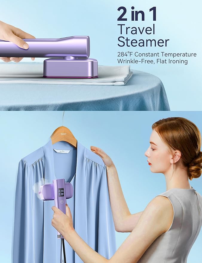 Steamer for Clothes,Sundu Portable 2-in-1 Travel Steamer&Iron,15s Fast Heat-up,100ml Water Tank,Ironing Gloves,25 Min Powerful Continuous Steam,1000W&4 Modes Light Steam Iron for Travel&Home(Purple)