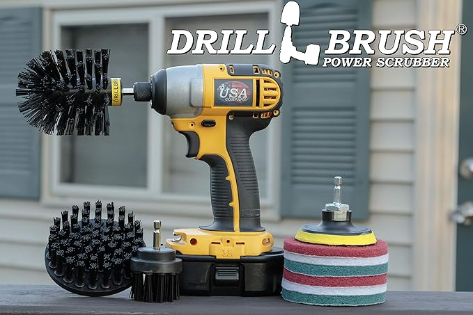 Household Cleaning Power Scrubber for Cordless Drill- Electric Spin Scrubber Set - Grill Brush and Pad Scrubbing Set - Rust Remover - Griddle Cleaning Kit - Backyard Accessories Cleaner - Industrial