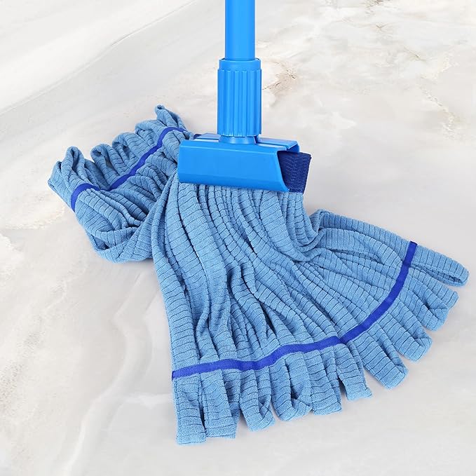 Large Microfiber Tube Mop Heads,Heavy Duty Mop Head,Highly Absorbent,Commercial Mop Head Replacement,Wet Mop Heads Replacement,for Hardwood, Tile, Laminate Floors (Blue Grey Yellow - 6 Pack)