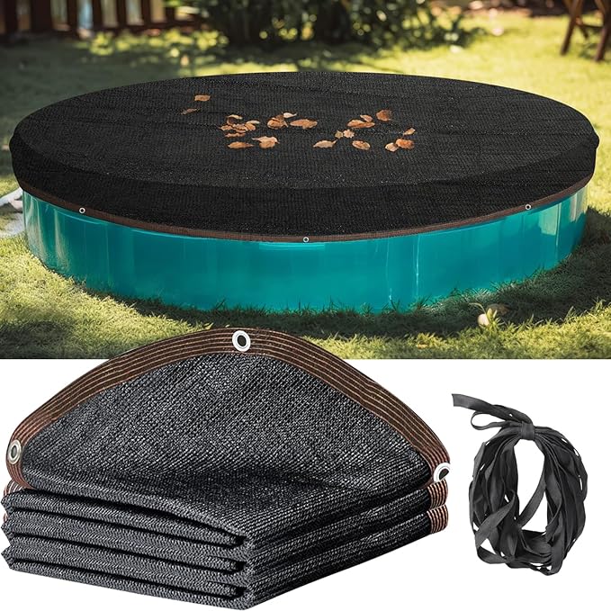 Pool Leaf Net Cover18 ft Round, Fine Mesh Leaf Net for Above Ground Pool, Winter Pool Cover18ft Round Above Ground, Cover Size: 18-Feet Dia (Includes 3-feet Overlap) (Black -Round, 18FT)