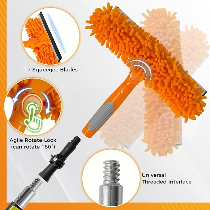 20 Feet High Reach Window Squeegee with 5-20Ft Extension Pole, Window Cleaner Tool with 5-Stage Telescoping Pole, Window Cleaning Kit with Rotatable Head