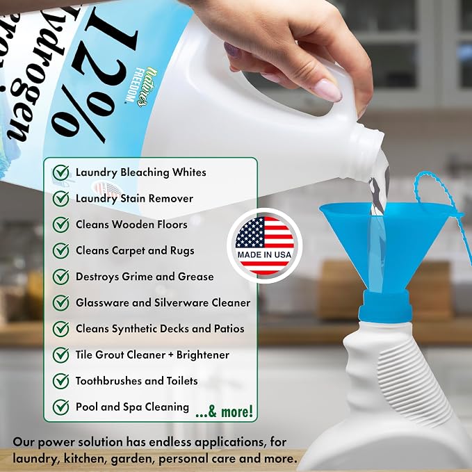 Nature's Freedom 12% Hydrogen Peroxide, Food Grade H2O2 and Purified Water Only, NSF Listed, 2 Gallons Solution