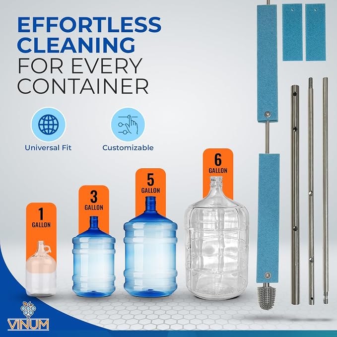 VINUM Carboy Cleaner - 27" Long Bottle Brush for Carboys, Jugs, Water Bottles & Demijohns - Modular & Universal Scrub Brush Cleaning Supplies for Brewing & Wine Making Equipment