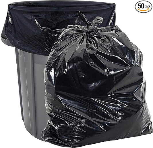 Aluf Plastics Heavy Duty 55 Gallon Trash Bags - (Large 50 Pack/w Ties) - 2 MIL Industrial Strength Plastic Drum Liners 38' x 58' Professional Black Garbage Bags for Construction, Contractors