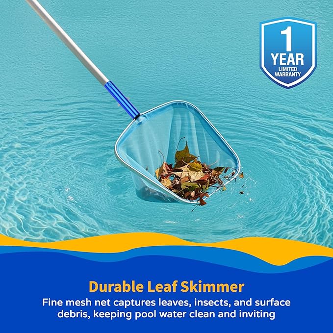 Aqua First Blue Wave NA8006 Aluminum Pool Leaf Skimmer – Heavy-Duty Mesh Net with No-Mar Frame – Fits Standard Telescopic Poles – Lightweight Skimmer for Swimming Pools – 18.8-in x 12.7-in