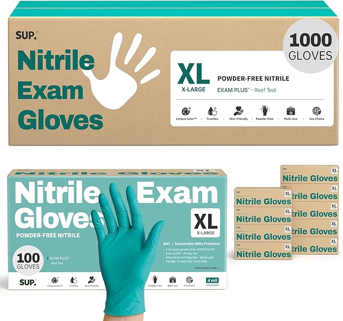 SUP Nitrile Exam Gloves, Powder-Free Latex-Free Food Safe Cooking Cleaning laboratory Disposable Medical Glove, Teal 1000 Ct