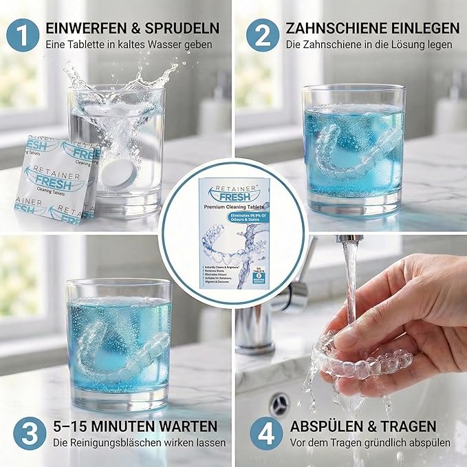 Retainer Fresh Retainer Cleaner Tablets - Denture Cleaner, Retainer Cleaning Tablets, Mouth Guard Cleaner, Aligner Cleaner, Brite Retainer Tablets 36 Tablets 1 Month