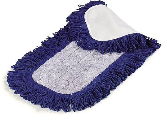 FLO-PAC Dry Mop Mop Pad, Looped Fringe with Microfiber Center for Floor and Wall Cleaning, 18 Inches, Blue