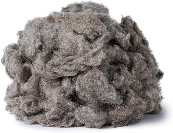 1 lb Wool Stuffing raw Washed Sheep Short Natural Fiber noil w/Debris for Filling Pillow Cushion Toys Dryer Balls Dolls Felting Batting Blending Needle Crafts core Wool Insulation. Gray