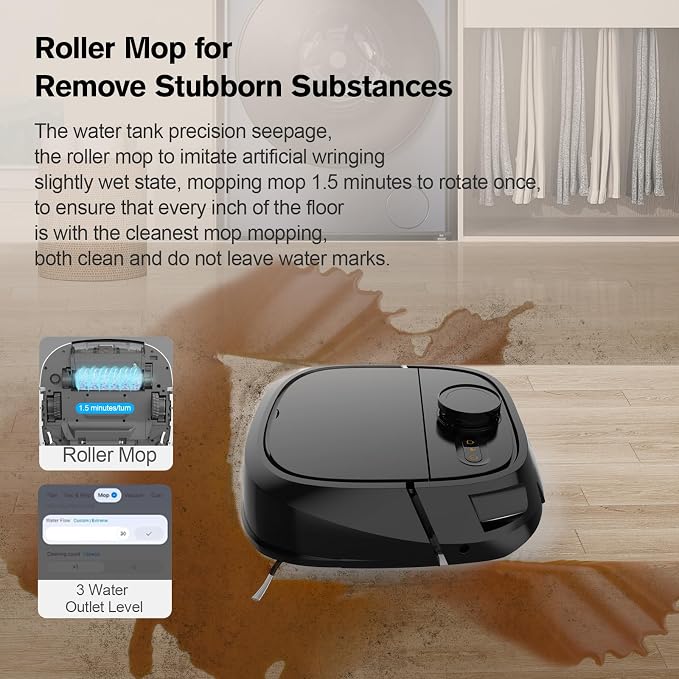 TECBOT Robot Vacuum and Mop Combo - Robotic Vacuum Cleaner for Pets Home Mapping LiDAR Navigation, 6000Pa Suction, Smart No-Go Zone, App & Voice Control, Automatic Lifting, M1 Pro Black