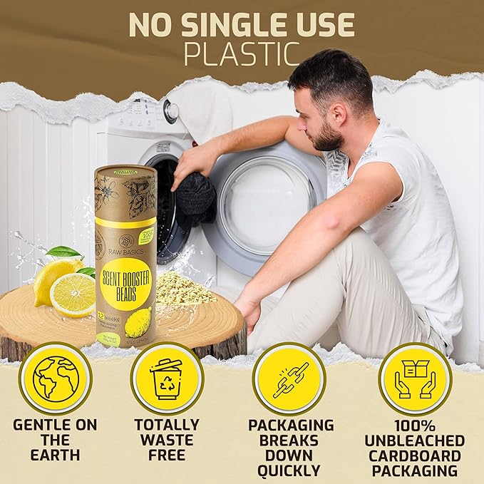 RAW BASICS Scent Boosters for Washer, Wild Lemon Aroma and Dryer Sheets, 80 Bulk Loads