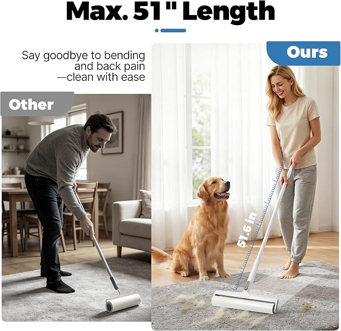 13.8" Large Lint Rollers/7.5" Small Lint Rollers for Pet Hair Extra Sticky,Large Roller with Long Handle for Cleaning Carpets, Clothing,Floors,Couch, Furniture Wall Cleaner Mop Dust Remover (White)