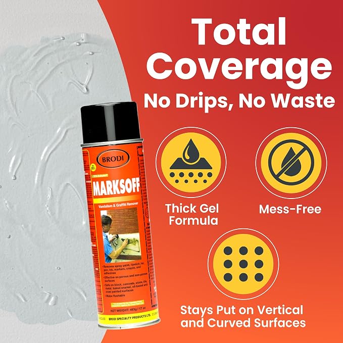 Brodi Marksoff Graffiti Remover Spray, Gel Based, Industrial Vandalism Remover for Spray Paint, Marker, Stickers & Stains, Clings to Vertical Surfaces, Fast-Acting & Surface-Safe (Pack of 3)