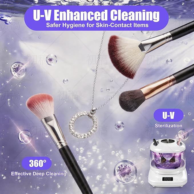 Ultrasonic Jewelry Cleaner with Detachable Tank, Makeup Brush Cleaner Machine Professional for Rings, Necklaces, 4 Modes with U-V, Portable Quiet, IPX7 Waterproof – Also Ideal for Retainers & Dentures