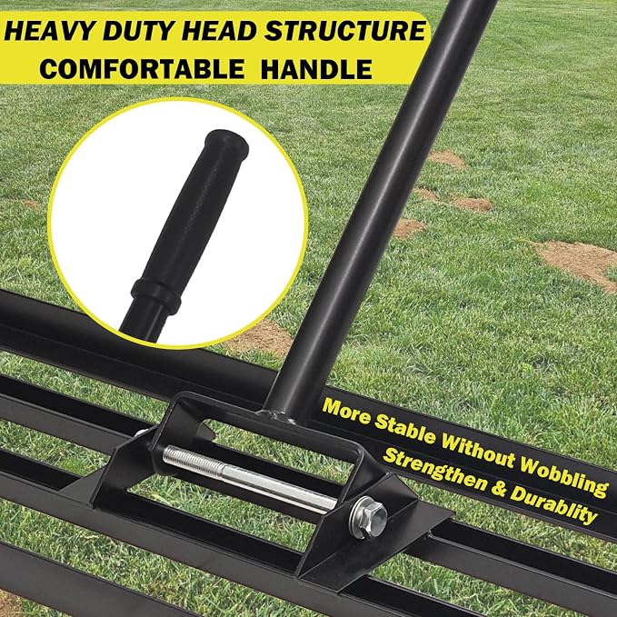 30"x10" Lawn Leveling Rake - High Carbon Steel Yard Lawn Leveler Tool with Adjustable Long Handle | Multi-Surface Levelawn Tool for Soil, Grass, Golf Course, Garden & Farm Care