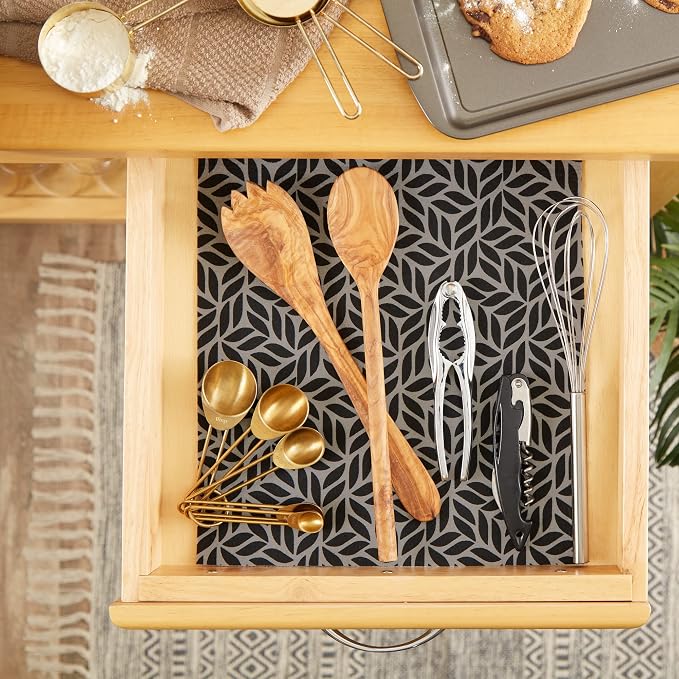 DII Fridge Liner Collection Non-Adhesive, Cut to Fit, 12x24, Gray Abstract Leaf, 6 Piece