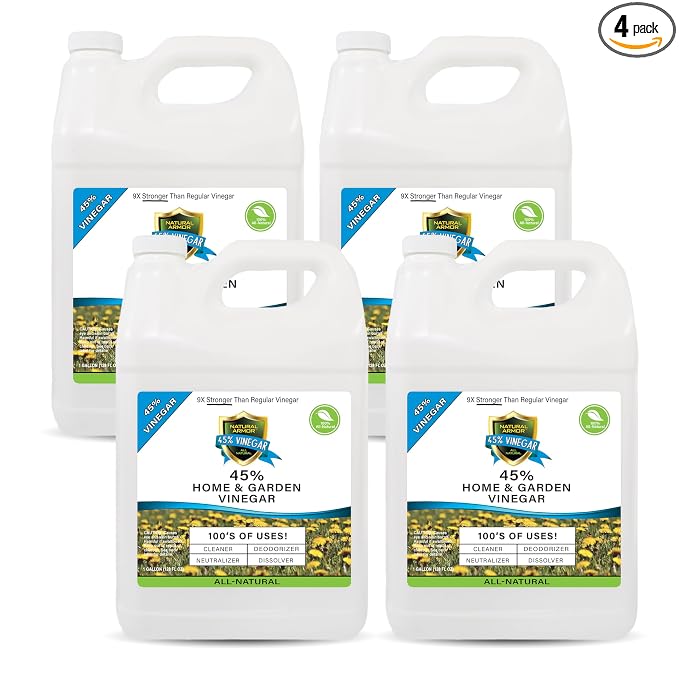 Natural Armor 45% Vinegar Industrial Strength Concentrate - Extra Strength - 9X Stronger Than Regular Vinegar (Case of 4-128 Oz Gallon Refills)