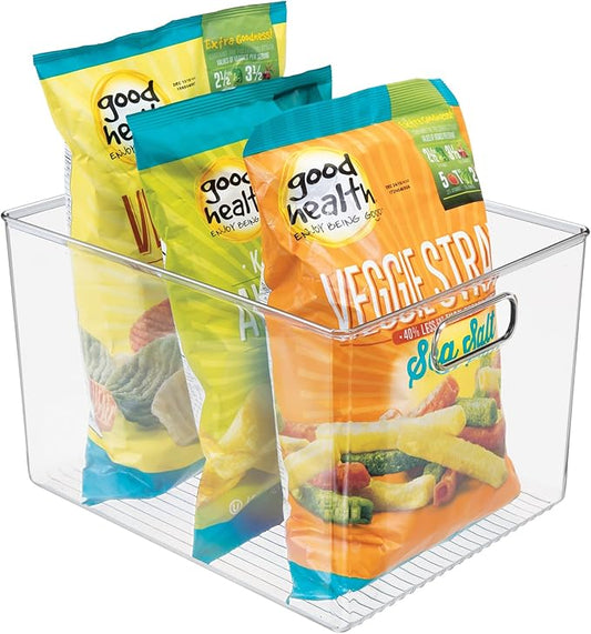 Linus Multi-Purpose Storage Bin with Handles for Kitchen, Pantry, Cabinet, Nursery, Crafts - 12" x 10" x 8", Clear