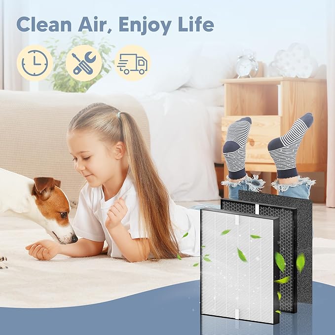 Replacement Part Compatible with Air Purifier, True Grade High-Efficiency Materials With Activated Carbon Filter, Includes:1+2+2 Filter