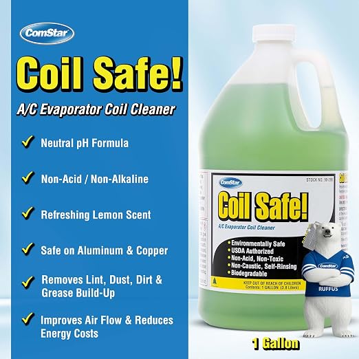 Coil Safe Evap Coil Cleaner, 1 Quart, Self-Rinsing, Neutral pH, Non-Toxic, For Commercial/Residential AC & Refrigeration Coils, Made in USA, Green, Pleasant Smell (90-299) | Self-Rinsing, Lemon Scent Neutral pH, Non-Toxic For Commercial/Residential AC,...