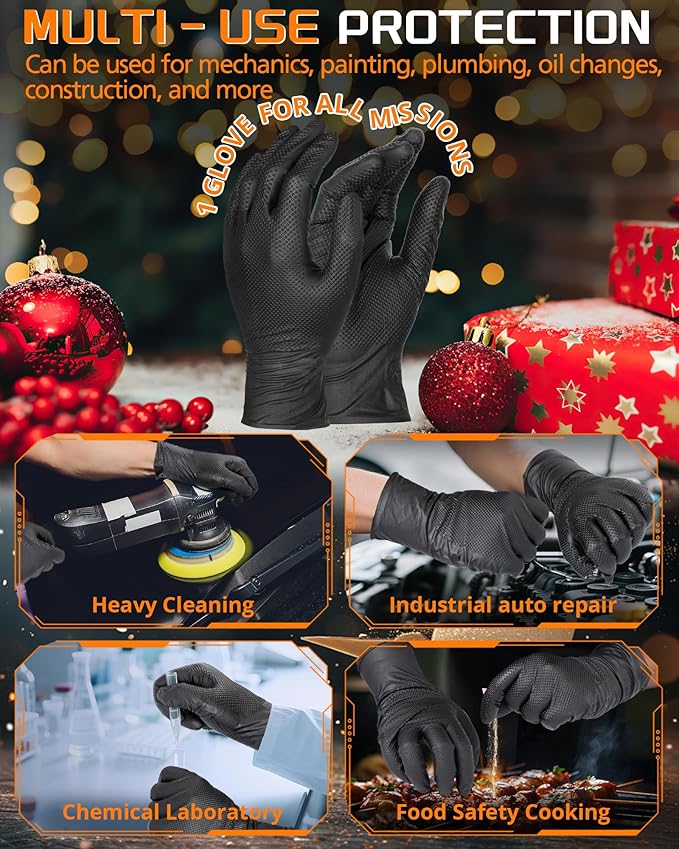 wcy nitroshield 9mil Heavy Duty Disposable Nitrile Gloves, Black Medium 80Pcs -Chemical Resistant, Latex Powder Free Rubber Gloves Diamond Texture for Automotive, Mechanics, Cooking