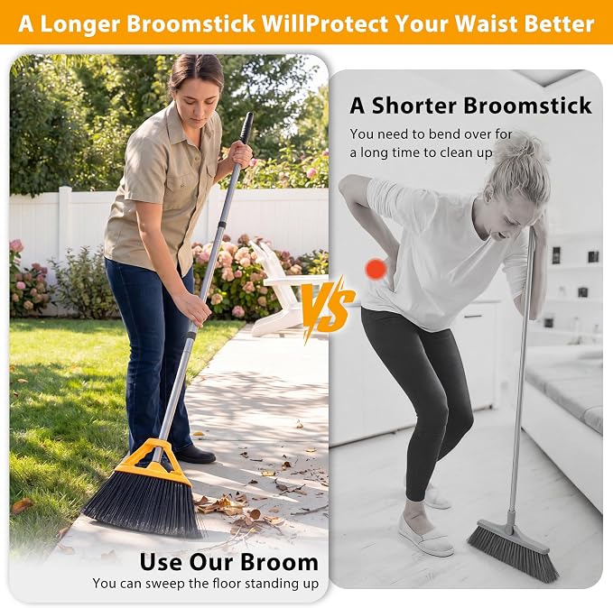 4 Pack Heavy Duty Commercial Broom, Indoor/Outdoor Broom for Floor Cleaning | Hard Bristle Angle Broom For Sweeping Courtyard Restaurant Garage Patio Decks Mall Market Kitchen Office Lobby Shop