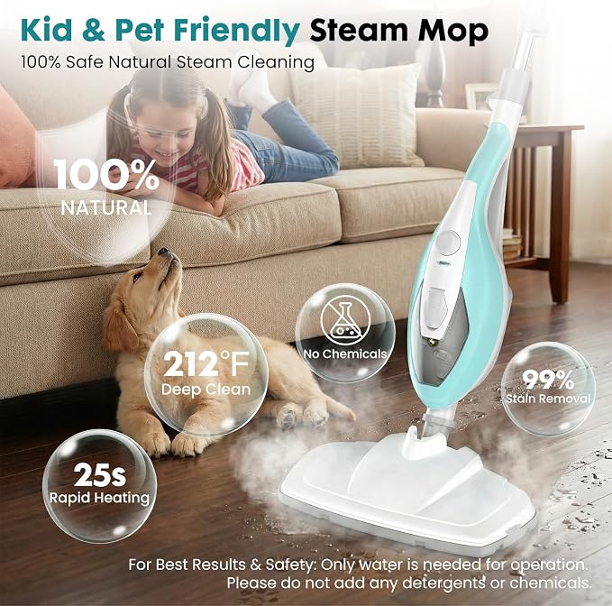 OLIXIS 10-in-1 Steam Mop, 1550W Detachable Handheld Steam Cleaner for Floor Cleaning, 16FT Cord, 2 Washable Pads, Multi-Purpose Floor Steamer for Hardwood, Carpet, Tile, Grout, Windows, White Green