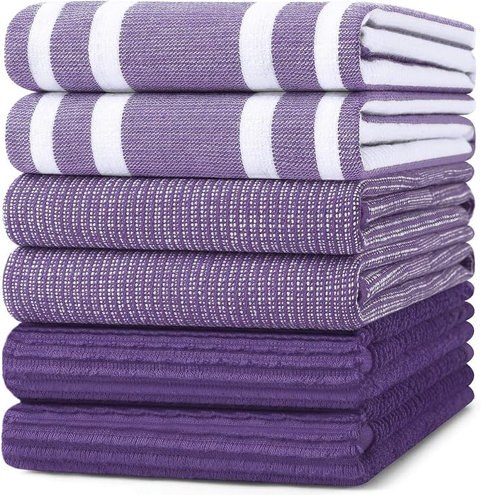 Homaxy Premium Kitchen Towels(18”x 28”, 6 Pack), Large Cotton 380 GSM Kitchen Hand Towels, Soft and Absorbent Terry Dish Towels, Multipurpose Tea Towel Set with Hanging Loop, Purple