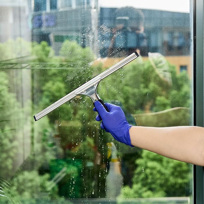 Restaurantware-Clean Tek Professional 13.78 Inch Window Squeegee, 1 Cleaning Squeegee with Rubber Blade - No-Slip Handle, Clean Mirror Or Car Windshield, Stainless Steel Wiper for Glass Door