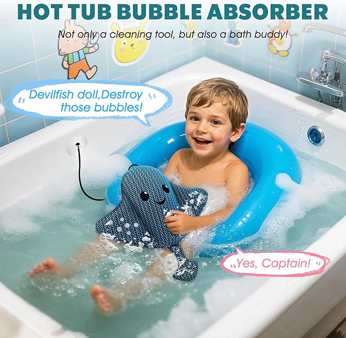 Hot-Tub-Scum-Absorber-Devilfish 1 Pack & Hot-Tub-Scum-Absorber-Professional-Paw 1 Pack Hot-Tub-Scum-Absober-Kits Floating-Sponge-Scum-Remover Reusable-Scum-Bug-Oil-Scum-Absorbing-Sponge