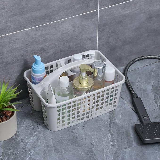 JiatuA Portable Shower Caddy Basket with Compartments Cleaning Supplies Organizer with Handle Plastic Storage Divided Basket Tool Bin for Bathroom, Bedroom, Kitchen, College Dorm, Grey & Light Grey