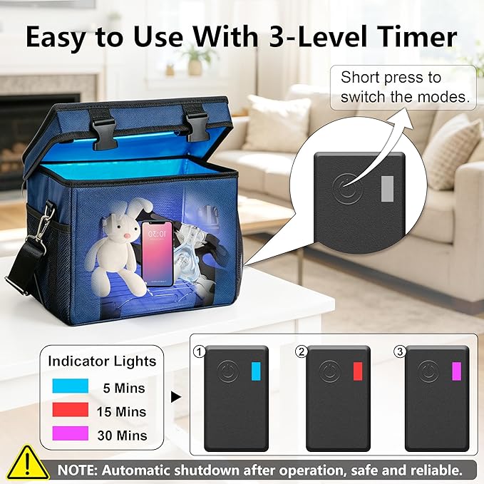 UV Sanitizer Box, 12L Ozone Portable Sanitizing and Cleaning Machine with 3-Level Timer, Foldable UV Cleaner Box for Toys, Mask, Towel, key Etc. UV Boxes with Ozone