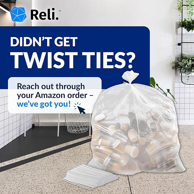 Reli. Premium 40 to 45 Gallon Trash Bags Heavy Duty | 150 Trash Bags with Ties | Super Sizeable, Clear, Serious Garbage Cleanup
