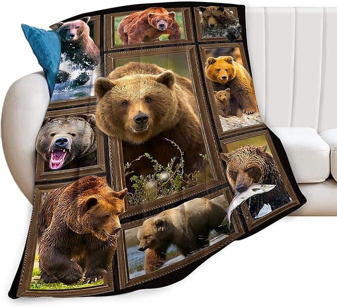 jerkboo Bear Blanket Throws Bear Gifts Bear Throw Blanket for Girls Women Kids Adults Soft Warm Cozy Fleece Blanket for Couch Sofa Bed 60""x50""