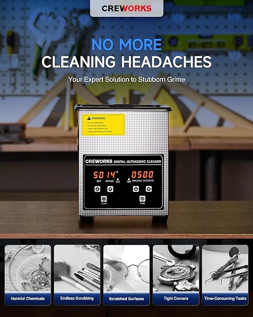 CREWORKS Professional 2L Ultrasonic Cleaner Machine & 17 fl oz Jewelry Cleaner Solution 1:40 Dilution